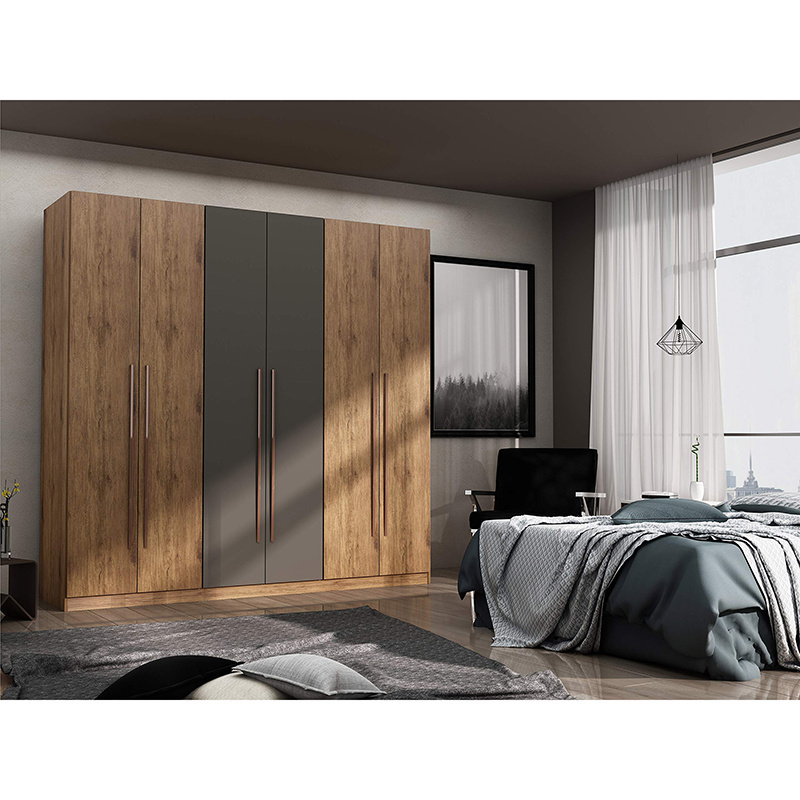 Contemporary Solid Wood And Metal Three Sectional Wardrobe Armoire Closet With Two Drawers