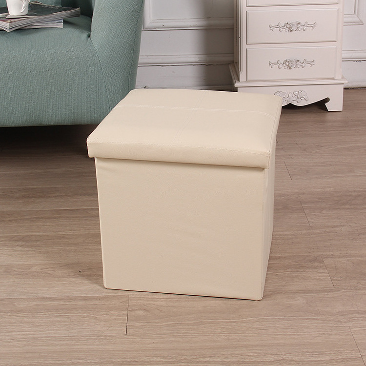 Save space square small stool chair sofa ottoman bench with storage modern leather small stool