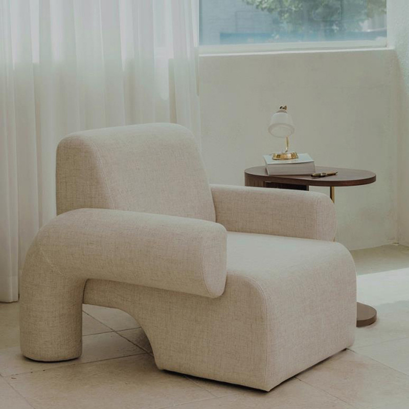 Modern style living room furniture white fabric chair boucle upholstery occasional armchair boucle accent chair