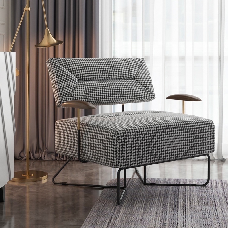 Light luxury lazy thousand bird lattice sofa chair single living room solid wood sofa chair hotel reception simple leisure chair