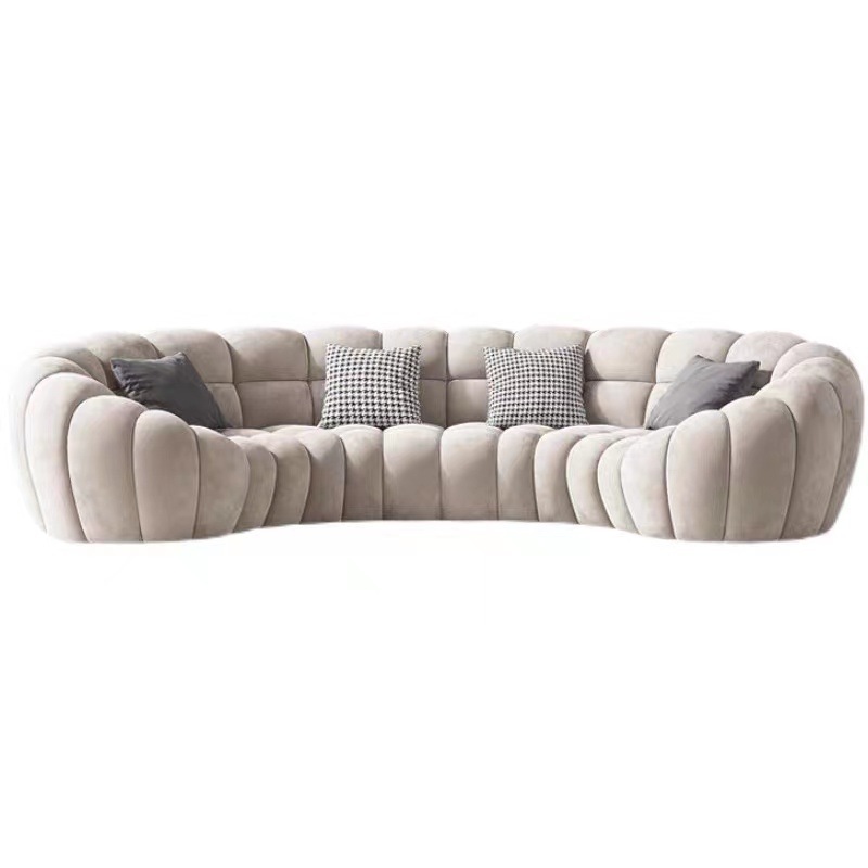 High quality hotel lobby velvet Modern arc sofa  Living room Pumpkin shaped sofa Lamb cashmere fabric 3 seats sofa