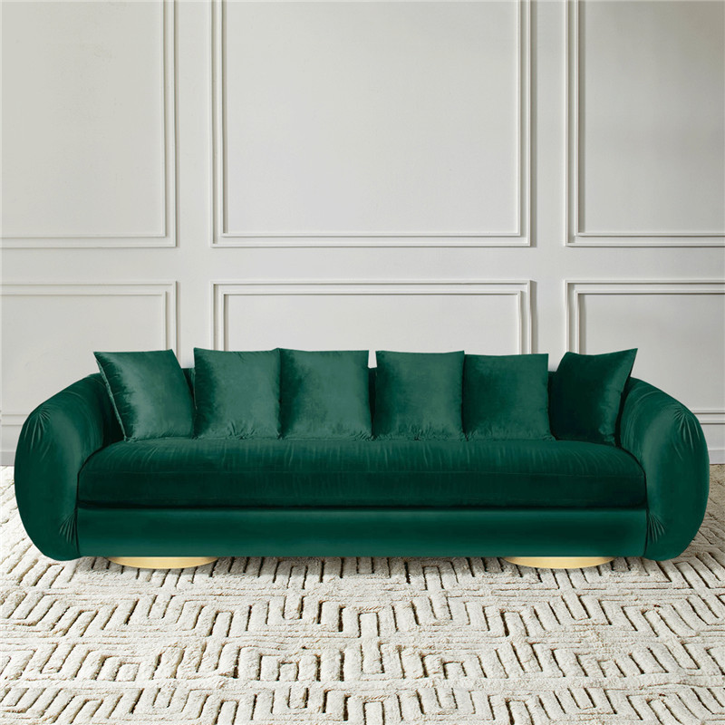 High grade circular arc dark green velvet fabric 1 2 3 seats sofa Italian light luxury INS modern living room sofa club sofa