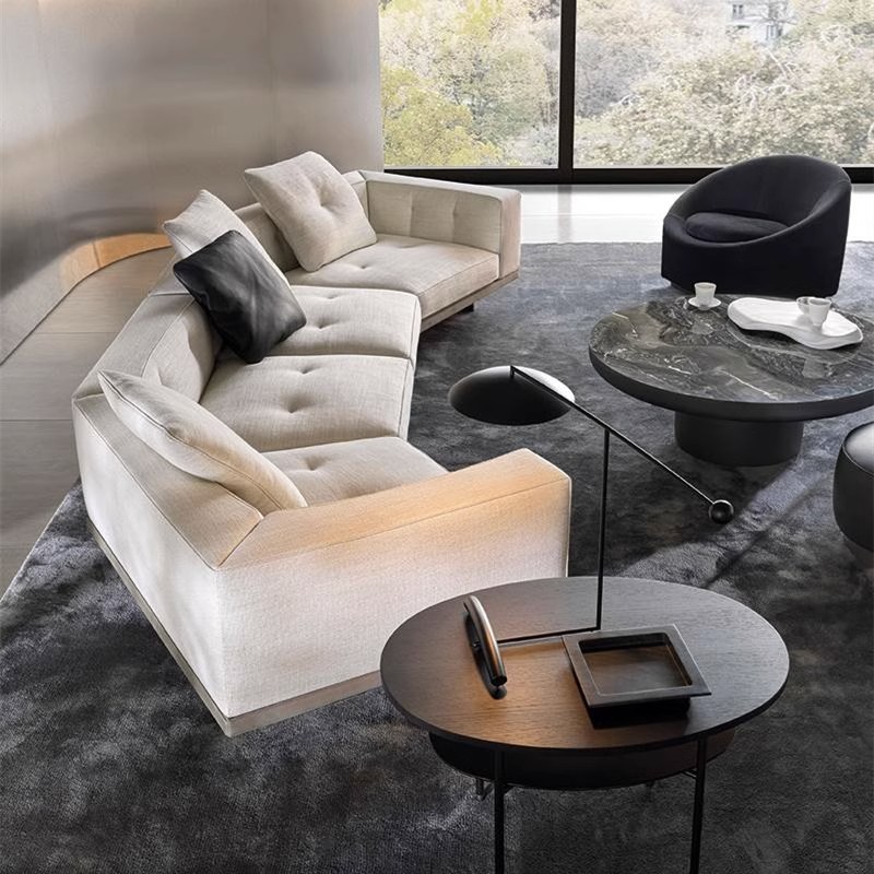 High grade minimalist leather curved sofa living room light luxury high-end combination irregular corner sofa velvet modern sofa