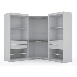 Modern Open Solid Wood And Metal Three Sectional Wardrobe Corner Closet With Four Drawers