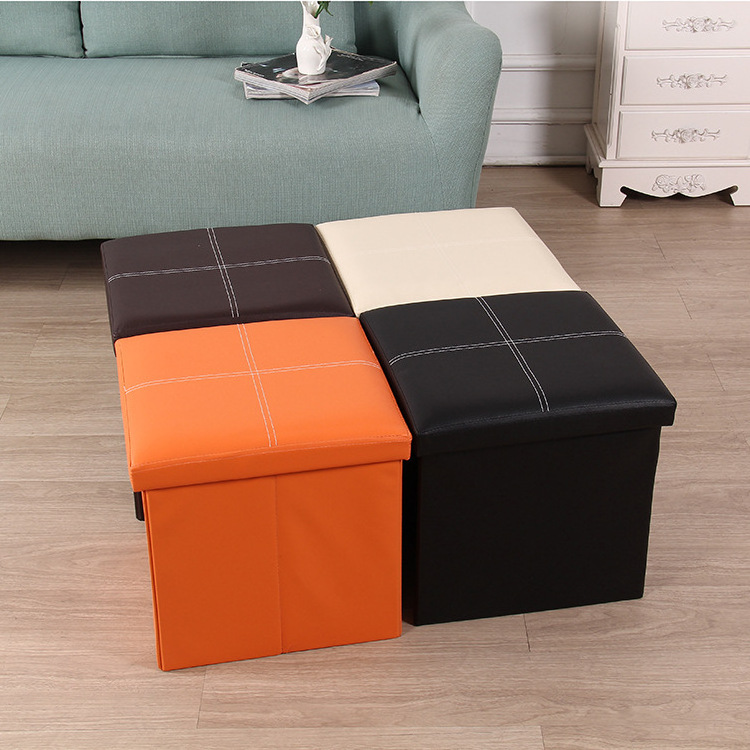 Save space square small stool chair sofa ottoman bench with storage modern leather small stool