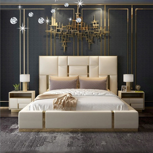 Customized modern Chinese style solid wood storage genuine leather king size bed