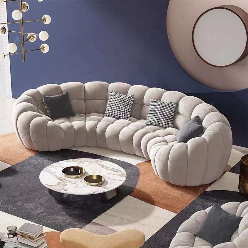 High quality hotel lobby velvet Modern arc sofa  Living room Pumpkin shaped sofa Lamb cashmere fabric 3 seats sofa