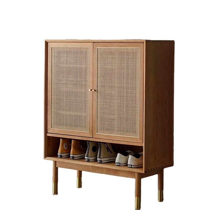 Nordic solid wood rattan woven Japanese shoe cabinet dining side cabinet living room hall locker  partition porch  cabinet