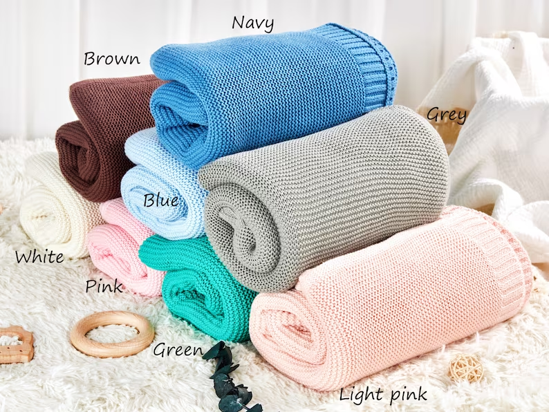 Personalized Embroidery Nursery & Stroller Knitted Blanket Shower Gift Custom Soft Cotton Knit Baby Blanket with Name