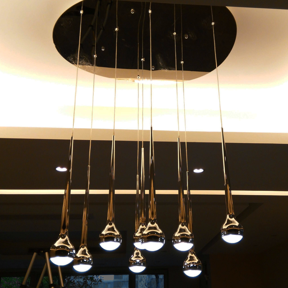 Contemporary single round black or chrome metal 5W LED kitchen water drop hanging pendant light