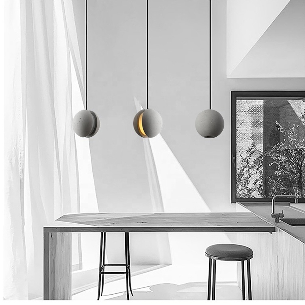 Modern creative industrial style G9 led ceiling light 3d concrete pendant moon lamp