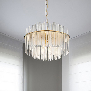 Modern indoor decorative round and large hand blown Clear Crystal Glass Rod Chandelier