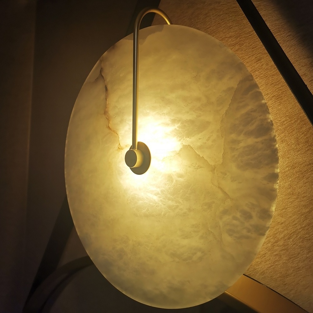 Modern Indoor brass Round Frosted White Marble LED Wall light for bedroom