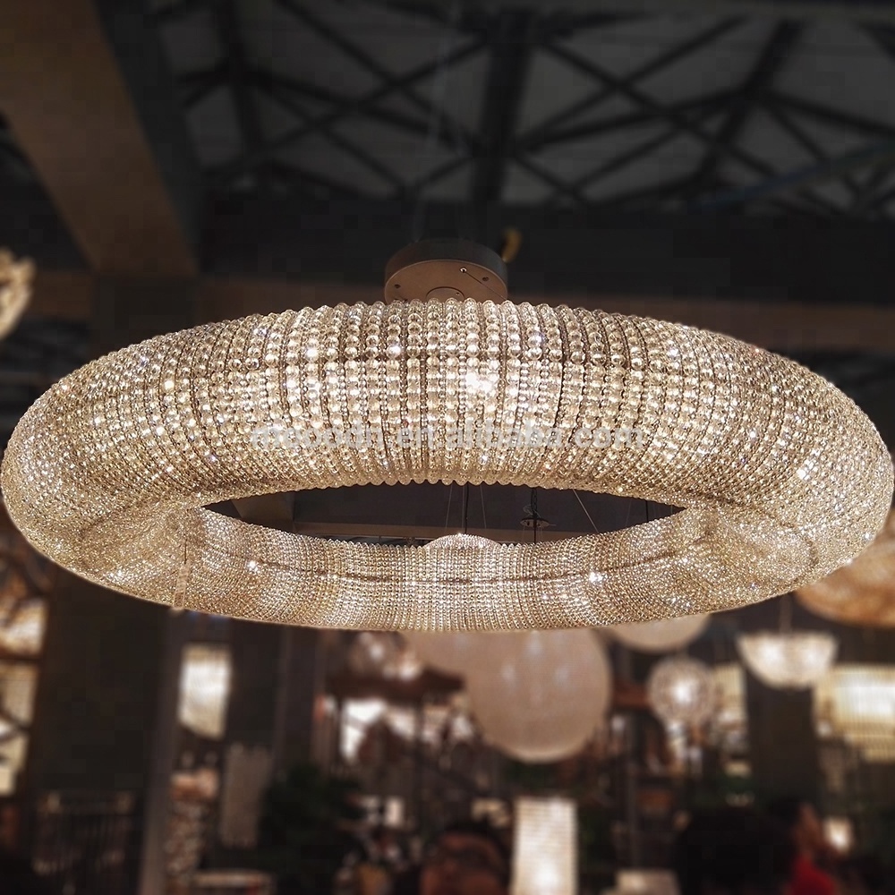 Modern decorative large and luxury round ring Pendant Light K9 chain crystal chandelier for hotel