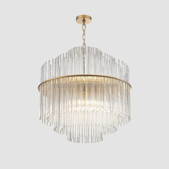 Modern indoor decorative round and large hand blown Clear Crystal Glass Rod Chandelier