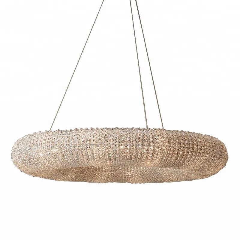 Modern decorative large and luxury round ring Pendant Light K9 chain crystal chandelier for hotel