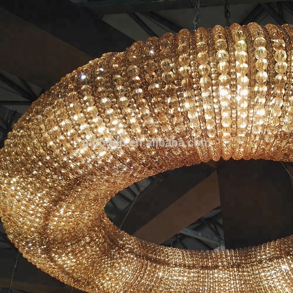 Modern decorative large and luxury round ring Pendant Light K9 chain crystal chandelier for hotel