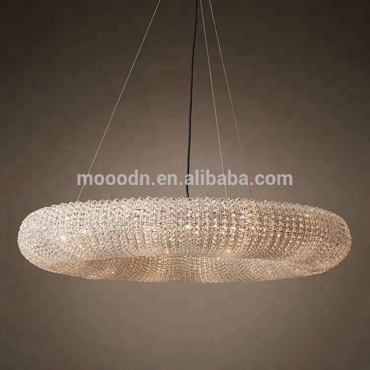 Modern decorative large and luxury round ring Pendant Light K9 chain crystal chandelier for hotel