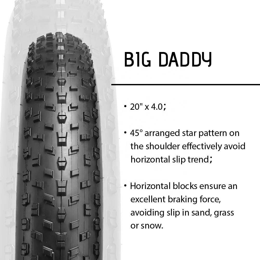 High Quality Chao Yang Wear Resistant Bicycle Fat Tires 20x4 0 24x4 0 26x4 0 for E Bike Black Top Wrap Packing