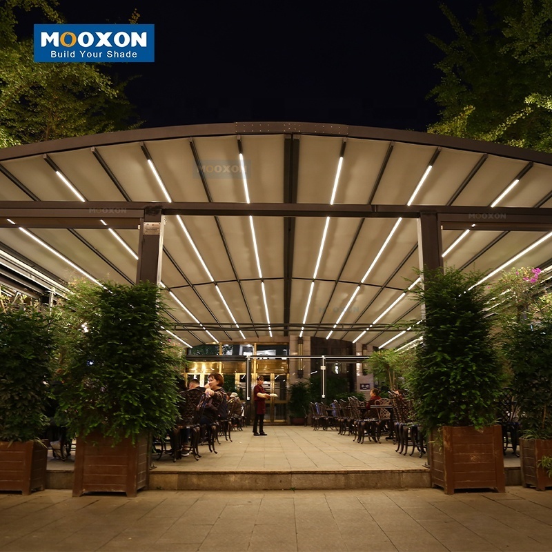 Mooxon Canopy Outdoor Folding Patio PVC Pergola Stretch Motorized Retractable Sun Shelter Sunshade Balcony Aluminium Awning Roof