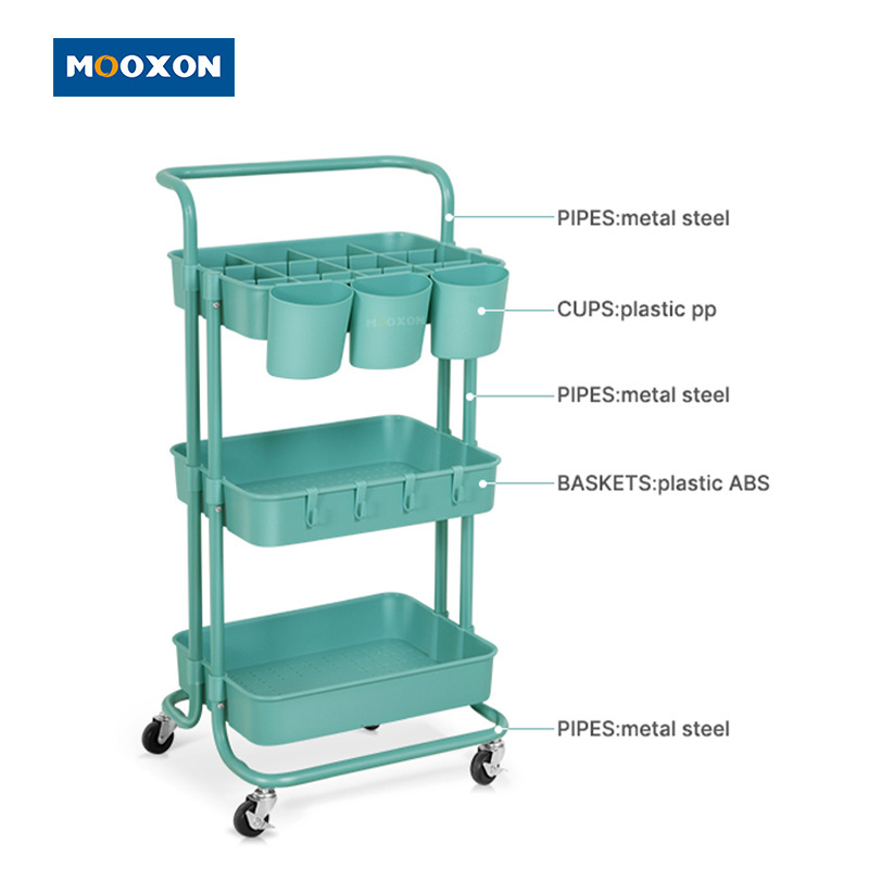 Small Package 3-Tier Home Office Bathroom Kitchen Foldable Rolling Collapsible Rack Metal Utility Storage Folding Trolley Cart