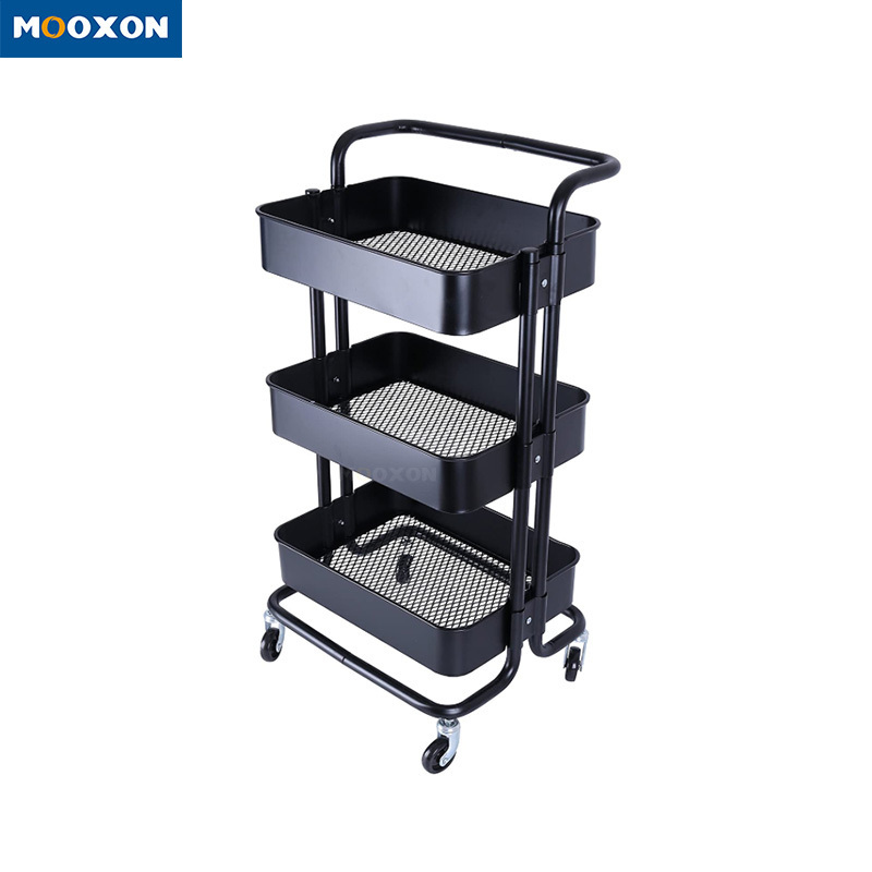 Small Package 3-Tier Home Office Bathroom Kitchen Foldable Rolling Collapsible Rack Metal Utility Storage Folding Trolley Cart