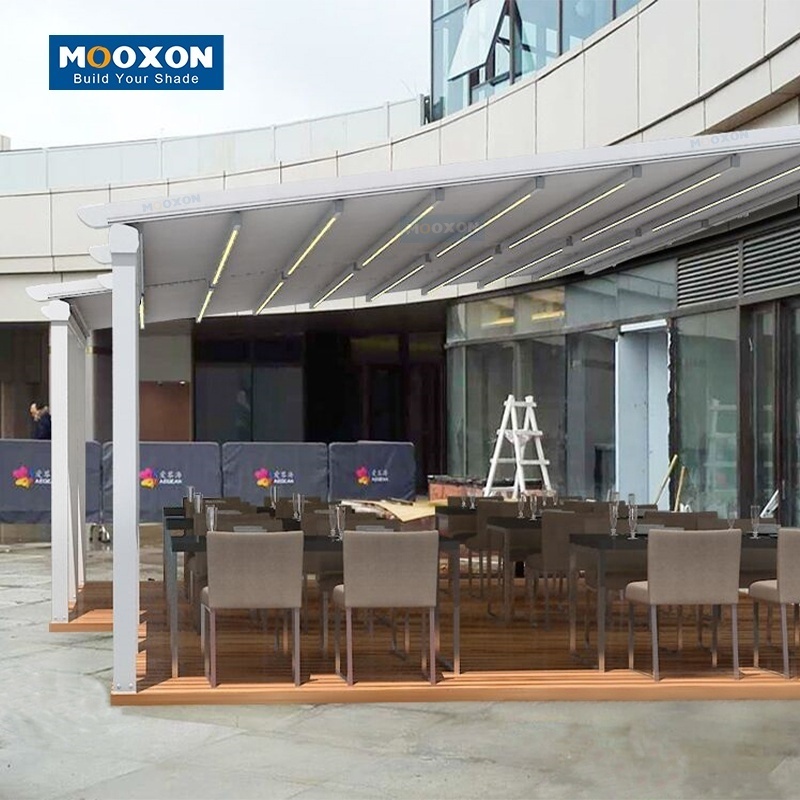 Mooxon Canopy Outdoor Folding Patio PVC Pergola Stretch Motorized Retractable Sun Shelter Sunshade Balcony Aluminium Awning Roof