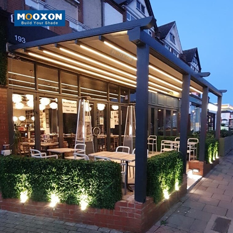 Mooxon Wholesale Roller Pergola Cover Roof Electric Cassette Aluminum Shutter Gazebo Ajustable PVC Outdoor Retractable Awning