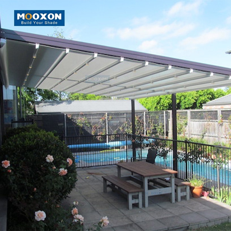 Mooxon Waterproof Automatic Outdoor Foldable Pergola Shades Electric Outdoor Patio PVC Retractable Awning Gazebo Roof