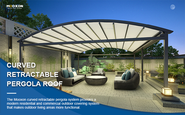 Mooxon Canopy Outdoor Folding Patio PVC Pergola Stretch Motorized Retractable Sun Shelter Sunshade Balcony Aluminium Awning Roof