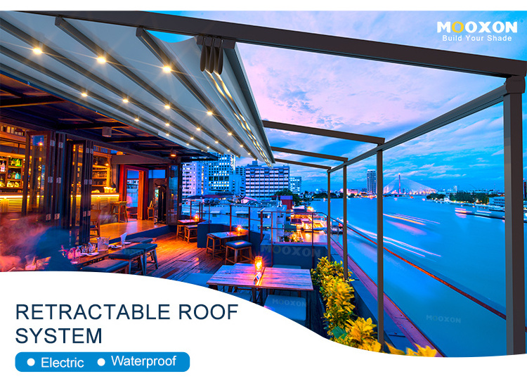 Mooxon Canopy Outdoor Folding Patio PVC Pergola Stretch Motorized Retractable Sun Shelter Sunshade Balcony Aluminium Awning Roof