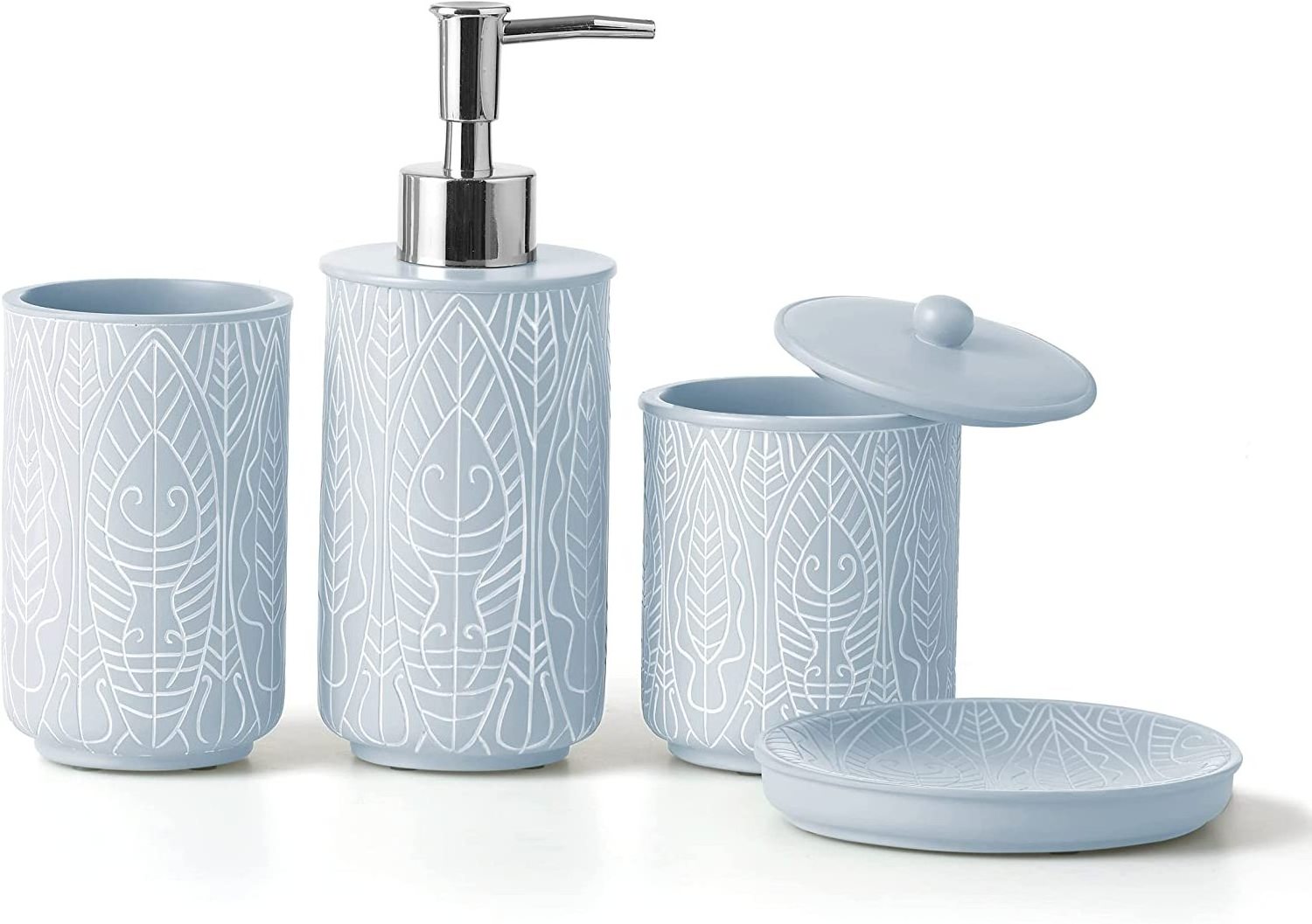 New Apartment Essentials hand painted engraved polyresin green soap dispenser set bathroom set