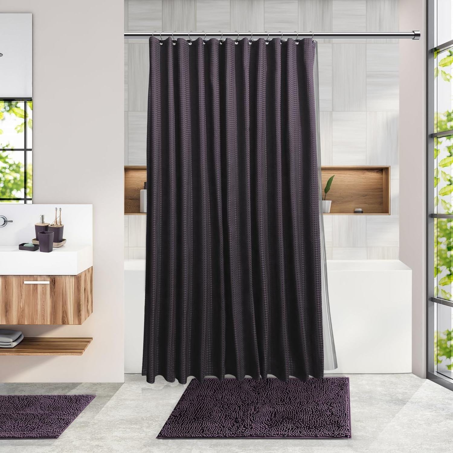 Luxury Hotel Wave Waffle Fabric Shower Curtains with Bathroom Mat sets Nordic Bathroom Accessories Bathroom Shower Curtain