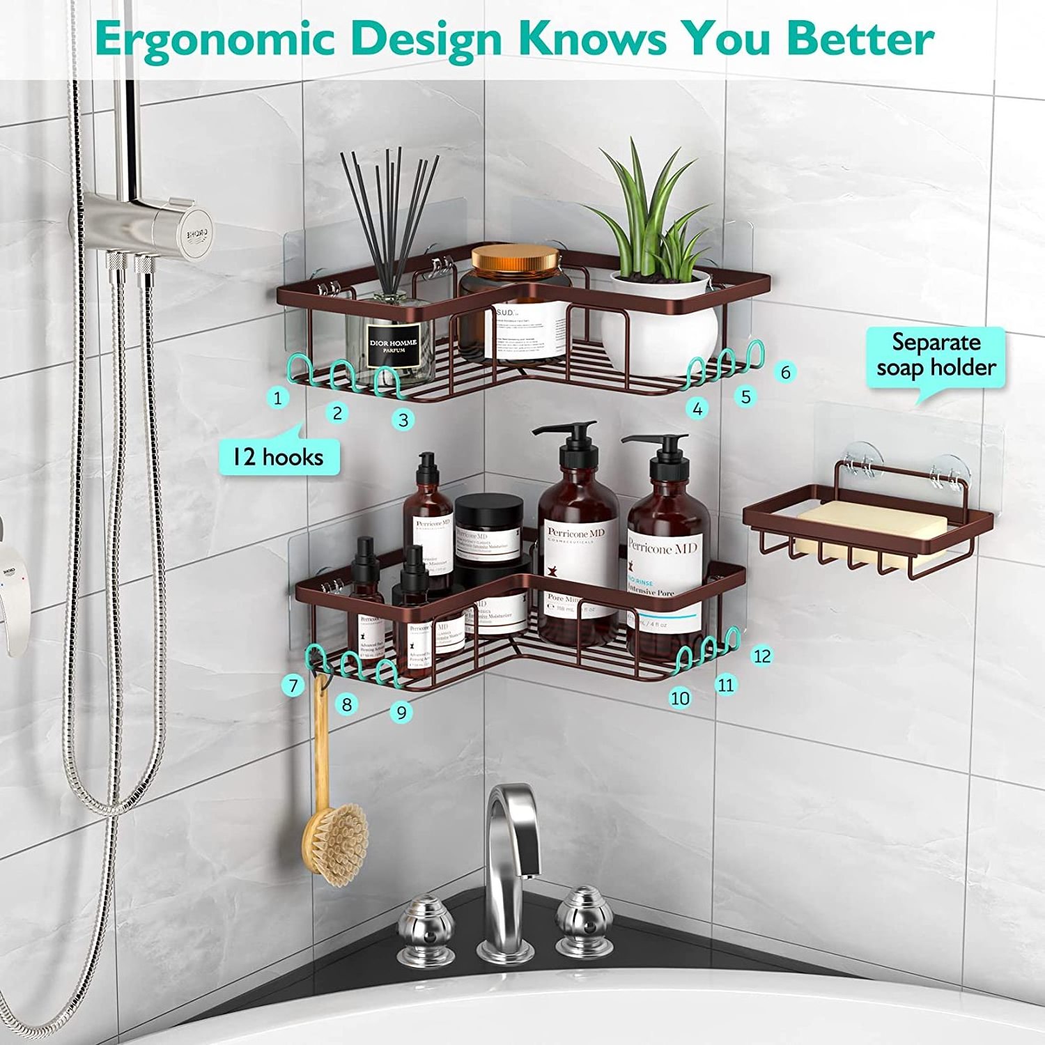 Corner Bathroom Shower Caddy Organizer Suction Bathroom Shower Shelf Soap Holder Shampoo Storage Holder for Bathroom