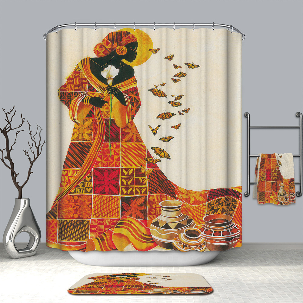 Economical mould proof waterproof african bathroom rug shower curtain