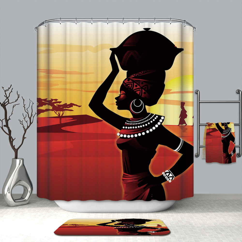 Economical mould proof waterproof african bathroom rug shower curtain