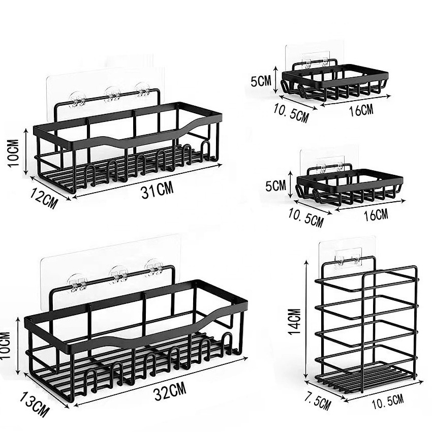 Metal Shower Caddy 5 Pack Adhesive Stones No Drilling Rustproof Stainless Steel Bathroom Organization Storage Rack Shower Shelf