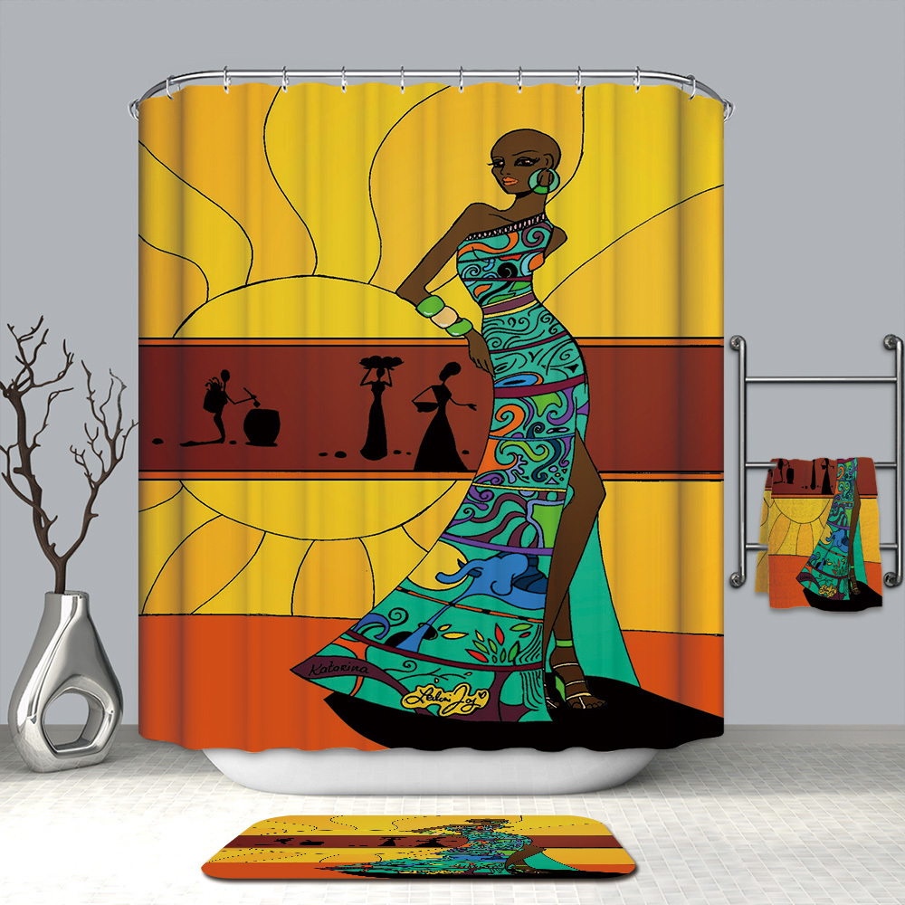 Economical mould proof waterproof african bathroom rug shower curtain