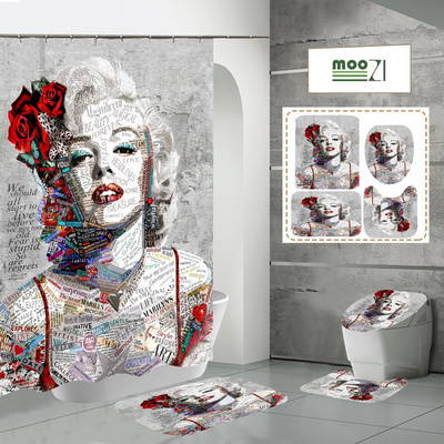 Marilyn Monroe Print Polyester Fabric Shower Curtain for Bathroom Waterproof Bathroom Shower Curtain and Rugs Set