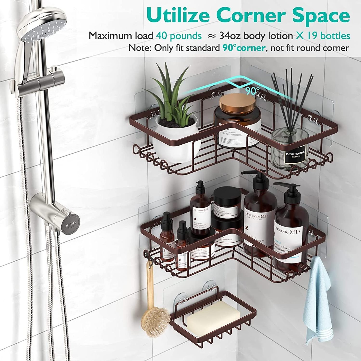 Corner Bathroom Shower Caddy Organizer Suction Bathroom Shower Shelf Soap Holder Shampoo Storage Holder for Bathroom