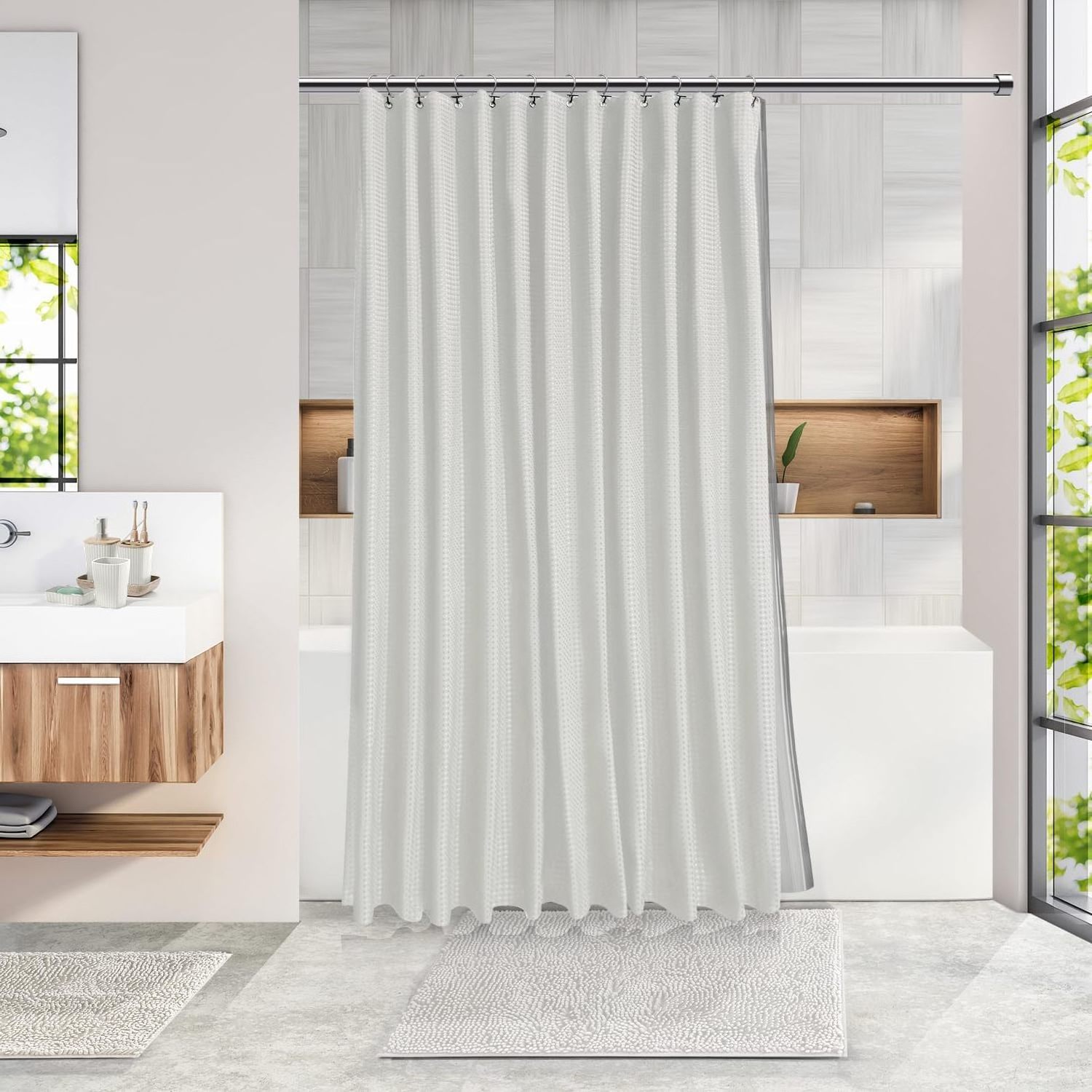 Luxury Hotel Wave Waffle Fabric Shower Curtains with Bathroom Mat sets Nordic Bathroom Accessories Bathroom Shower Curtain