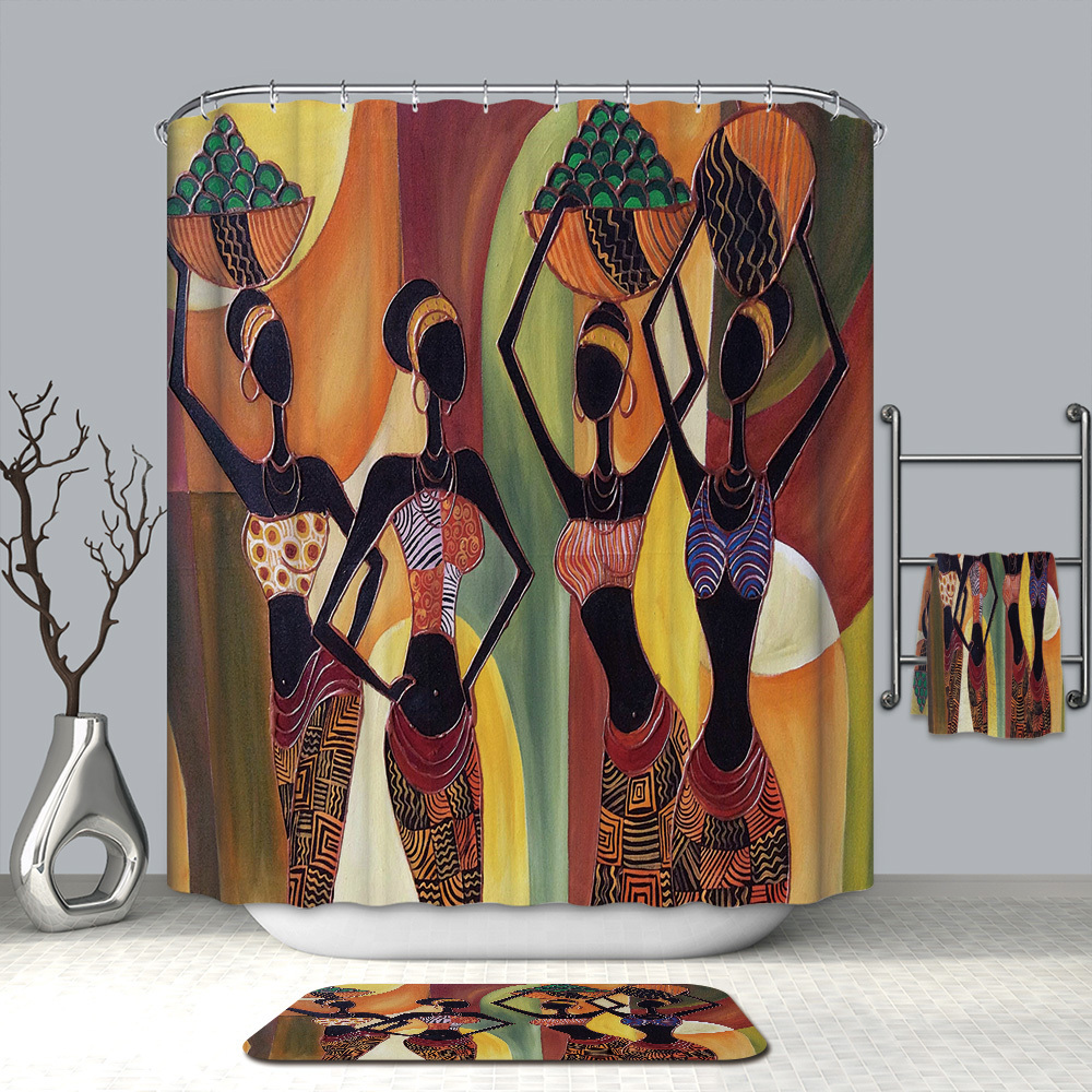 Economical mould proof waterproof african bathroom rug shower curtain