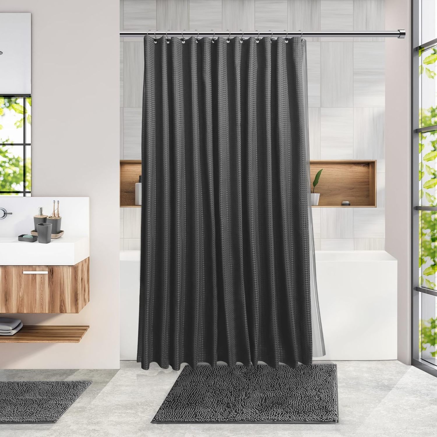 Luxury Hotel Wave Waffle Fabric Shower Curtains with Bathroom Mat sets Nordic Bathroom Accessories Bathroom Shower Curtain