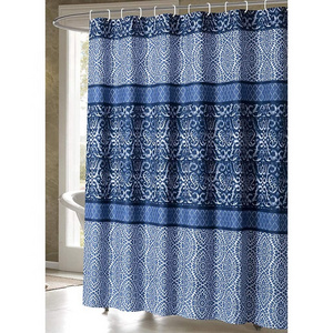 Attractive price creative no fading blue fabric bathroom shower curtain with hooks