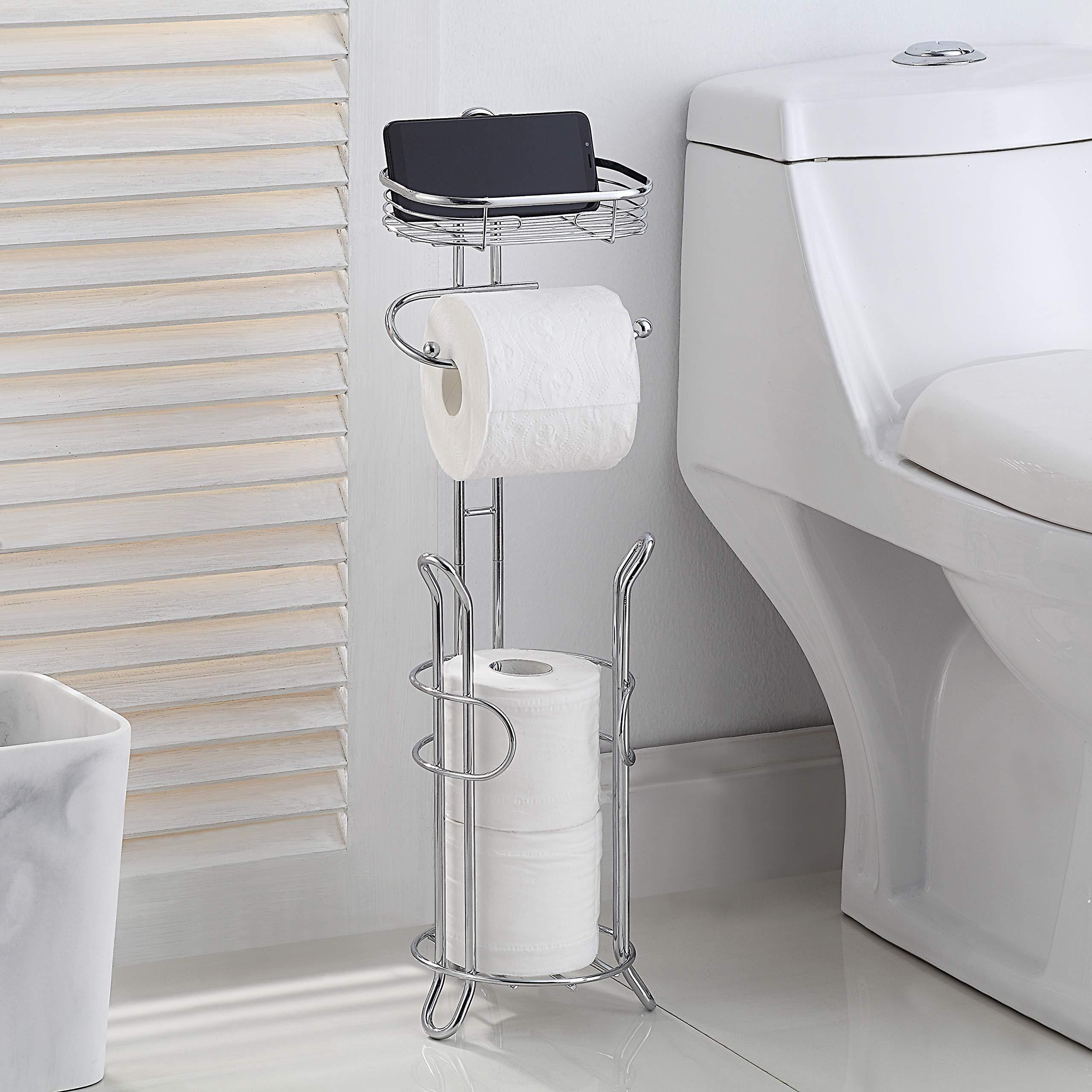 Bathroom Heavyweight Toilet Tissue Paper Roll Storage Holder Stand with Reserve and Shelve