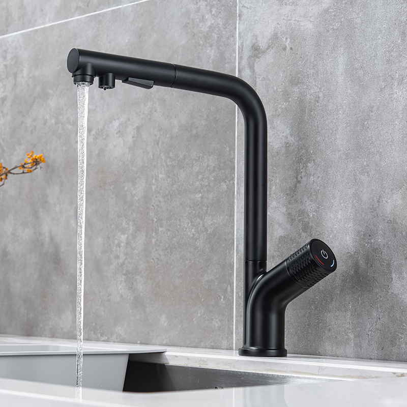 7-Shaped High Quality  Pull-Out Sprayer Kitchen Faucet Matte Black Hot and Cold Water Faucet