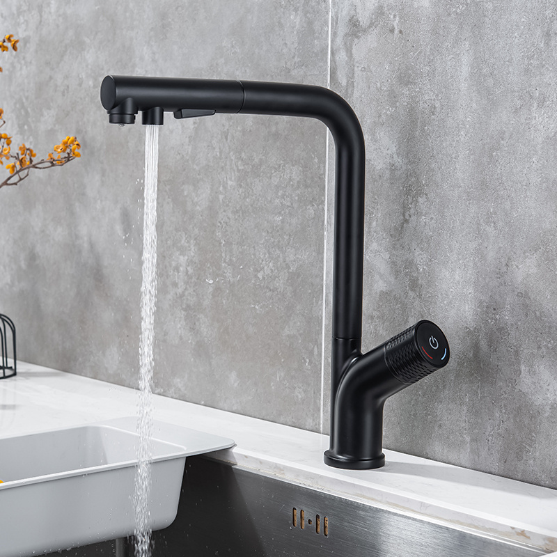 7-Shaped High Quality  Pull-Out Sprayer Kitchen Faucet Matte Black Hot and Cold Water Faucet