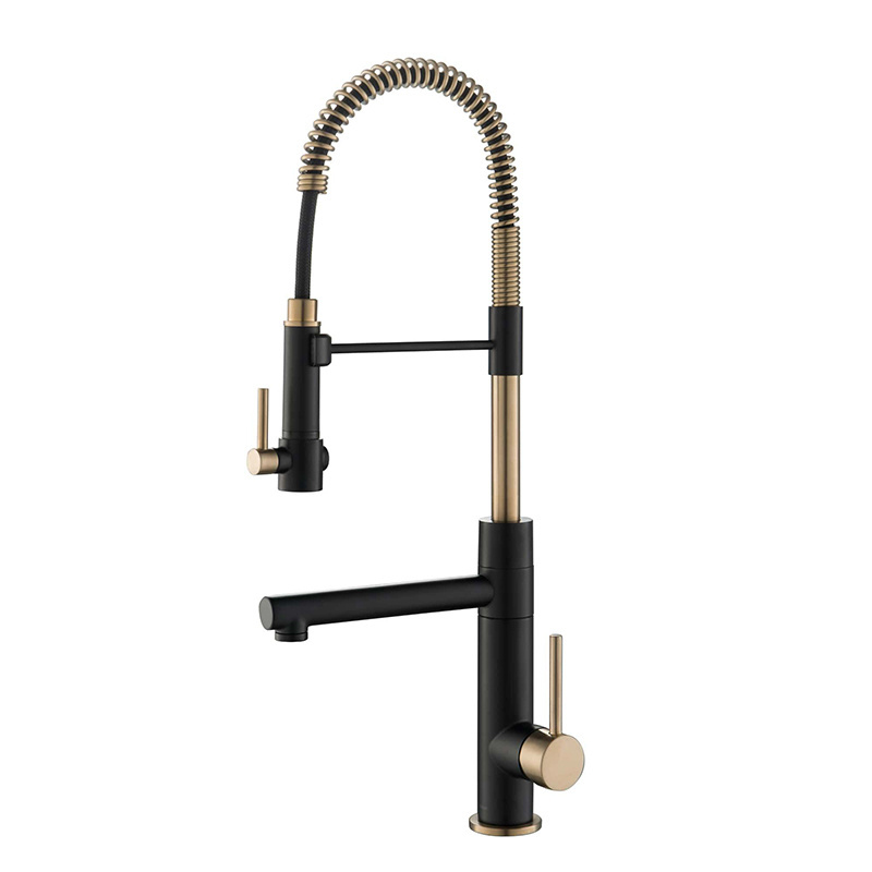 Factory Solid Brass Black Pull Down Spring Kitchen Faucet China Faucet