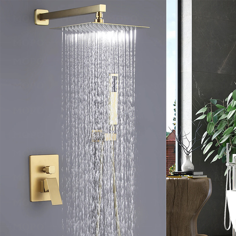 Factory Direct Shower Systems Bathroom CUPC Brushed Golden Shower Faucet Wall Mounted Rainfall Shower Systems