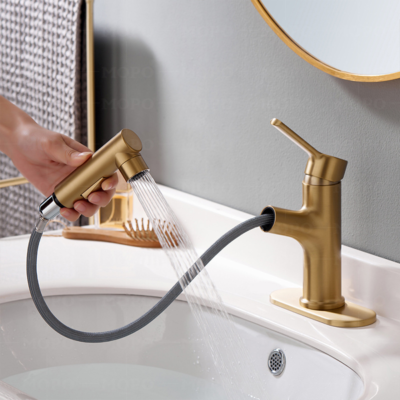 Hot Selling Low Price Modern Bath Bathroom Faucet Pull Out Brass Single Hole Hot Cold Water Basin Vanity Faucets